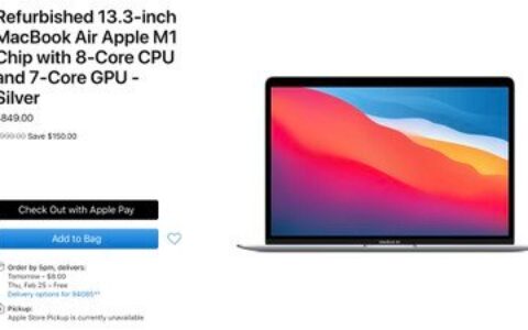 apple现在出售翻新的m1 macbook air型号，起价849美元